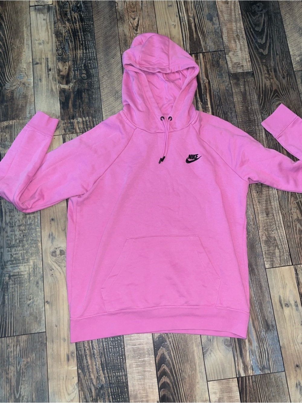 Nike Women's Bright Pink Hooded Sweatshirt with Black Swoosh